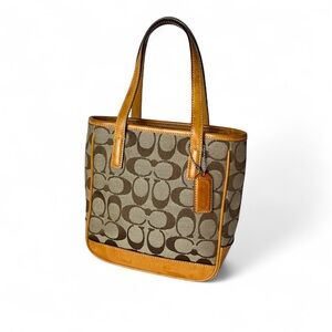 Coach Y2K Tan and Brown Signature Monogram Mini Lunch Tote 6087 Leather Canvas